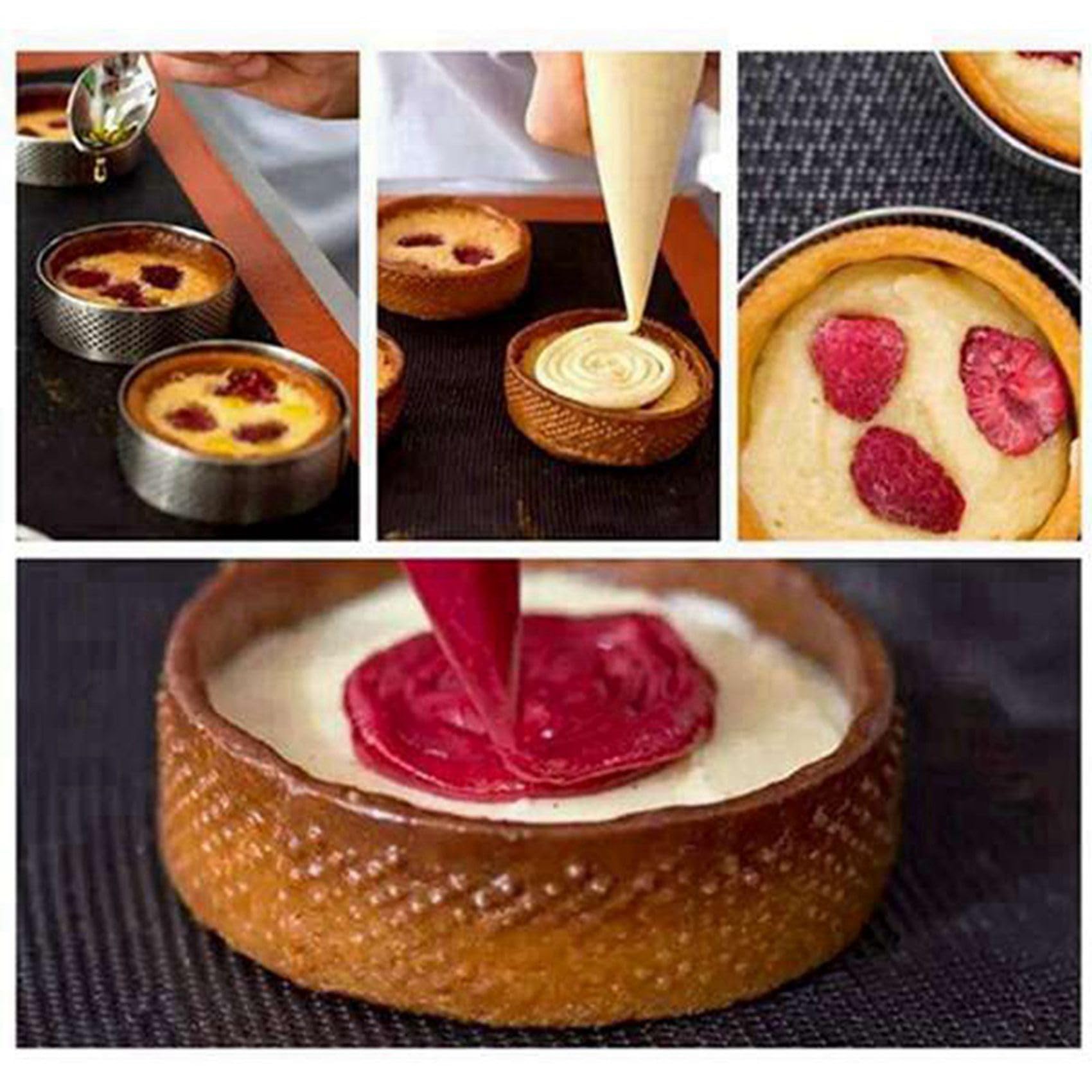 60 Sztuk OkrąGłE PierśCienie Tarta z Otworami Ciasto Owocowe Quiches Ciasto Kuchnia Forma do Pieczenia Perforowane Ciasto PierśCień 8Cm