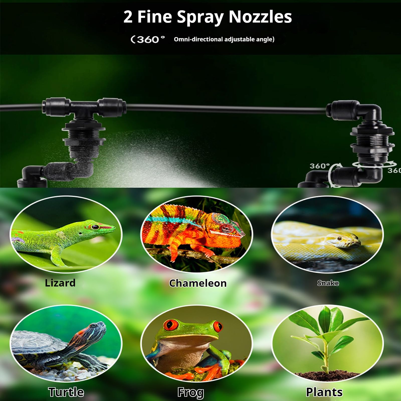 Humidificadores de reptiles, sistema de nebulización inteligente, humidificador inteligente para reptiles, humidificador de terrarios con boquillas de nebulización ajustables de 360°, kit de