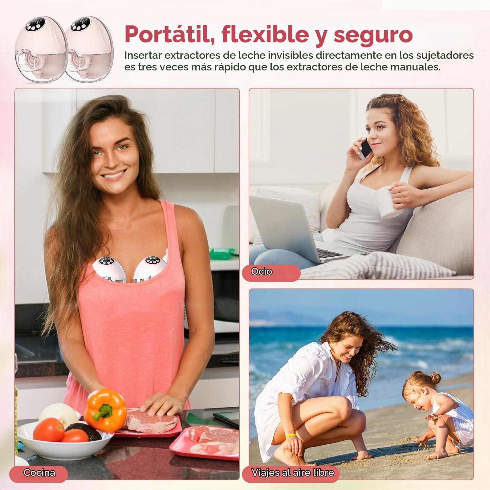 Extractor de Leche Eléctrico Manos Libres 2 Piezas, 4 Modos 12 Niveles, Silencioso ≤50dB,Portátil con Pezones 19/21/24 mm, Diseño Integrado, Accesorios Incluidos