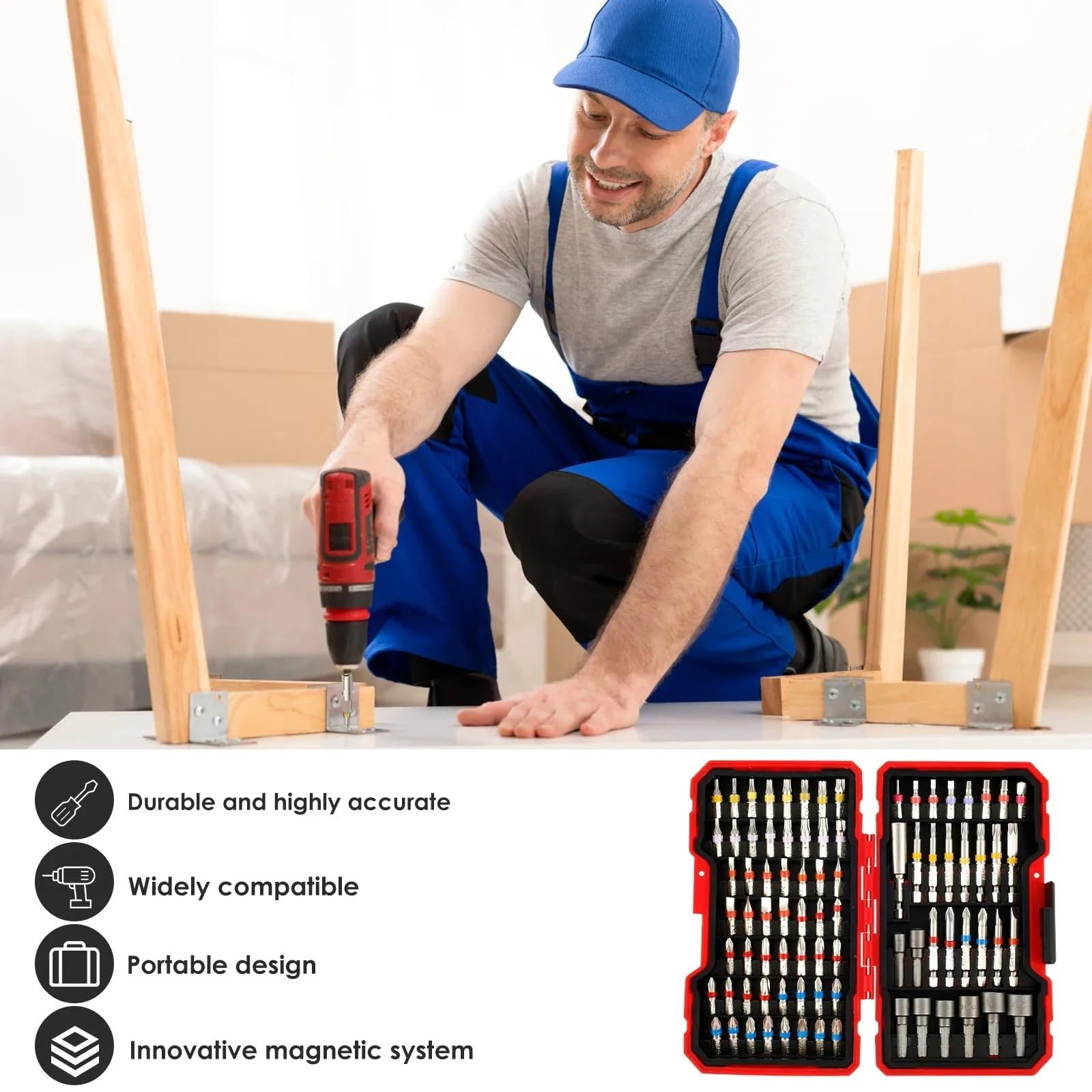 Cacciavite Set di punte for cacciavite da 83 pezzi sicurezza colorate cacciaviti elettrici con custodia trapano lunghe magnetiche in acciaio portatili