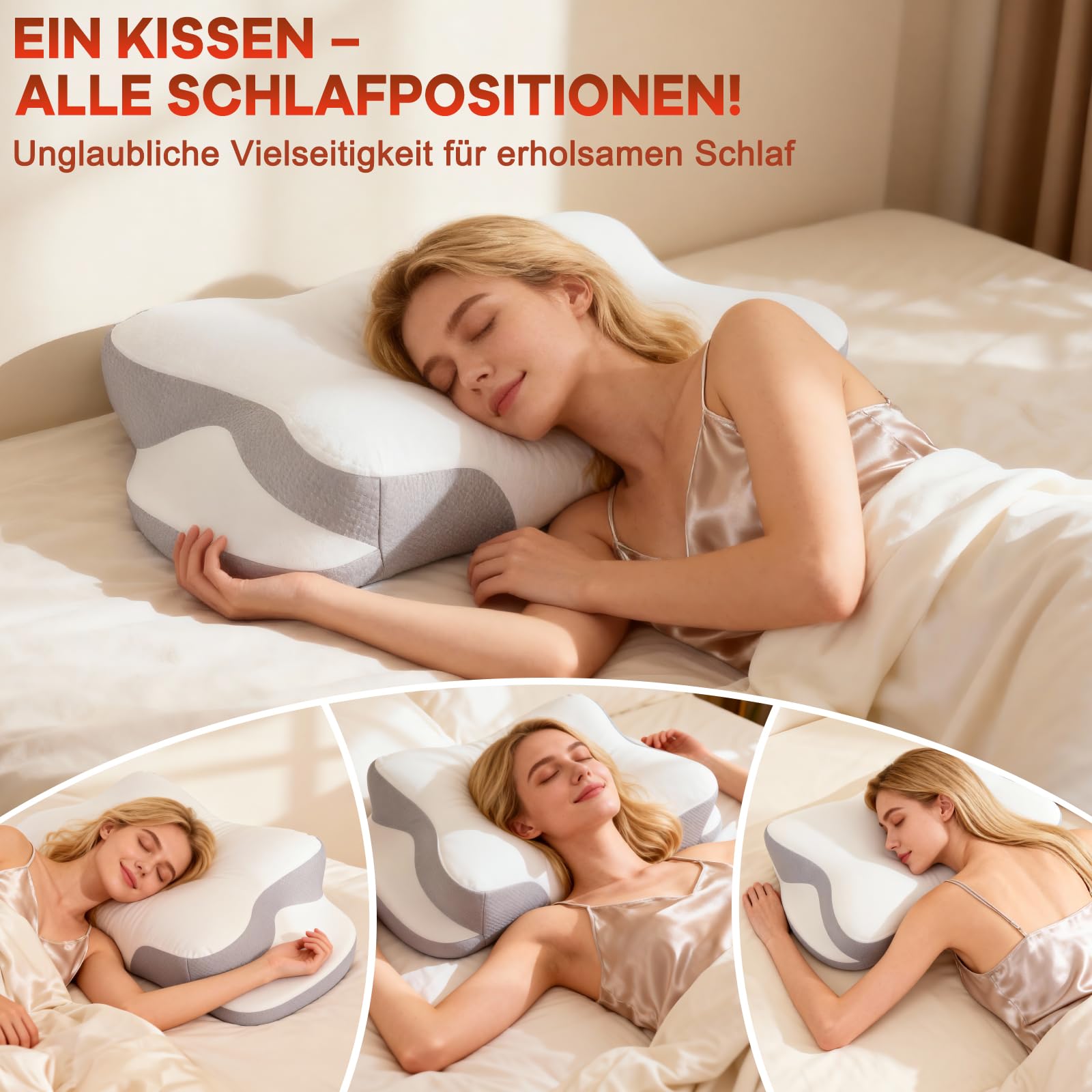 Almohada cervical – Almohada de espuma viscoelástica – dolor de cuello almohada para dormir – Almohada ergonómica para dormir de lado – Almohada cervical para los lados, la espalda y el
