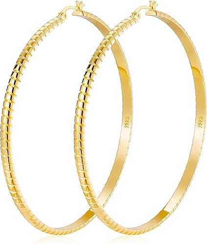 Weddinen Gold Hoop Earrings - Large, Thick, Hypoallergenic, Non-Tarnish - Women'