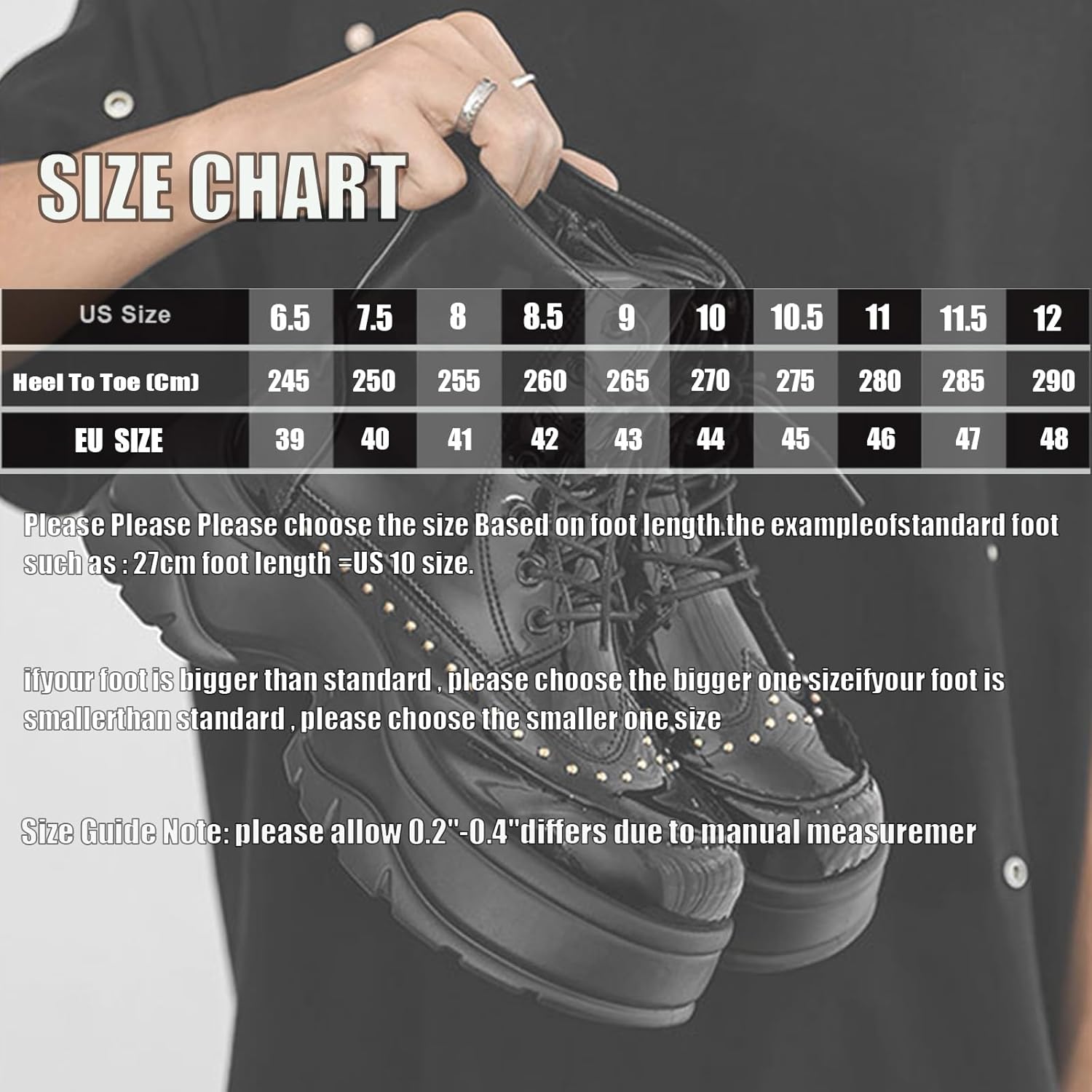 Men's Patent Leather Rivet Platform Motorcycle Boots with Side Zipper Fashion Comfortable Non Slip Chunky Block Heel Goth Dress Combat Ankle Boots for Street Biker - Image 7