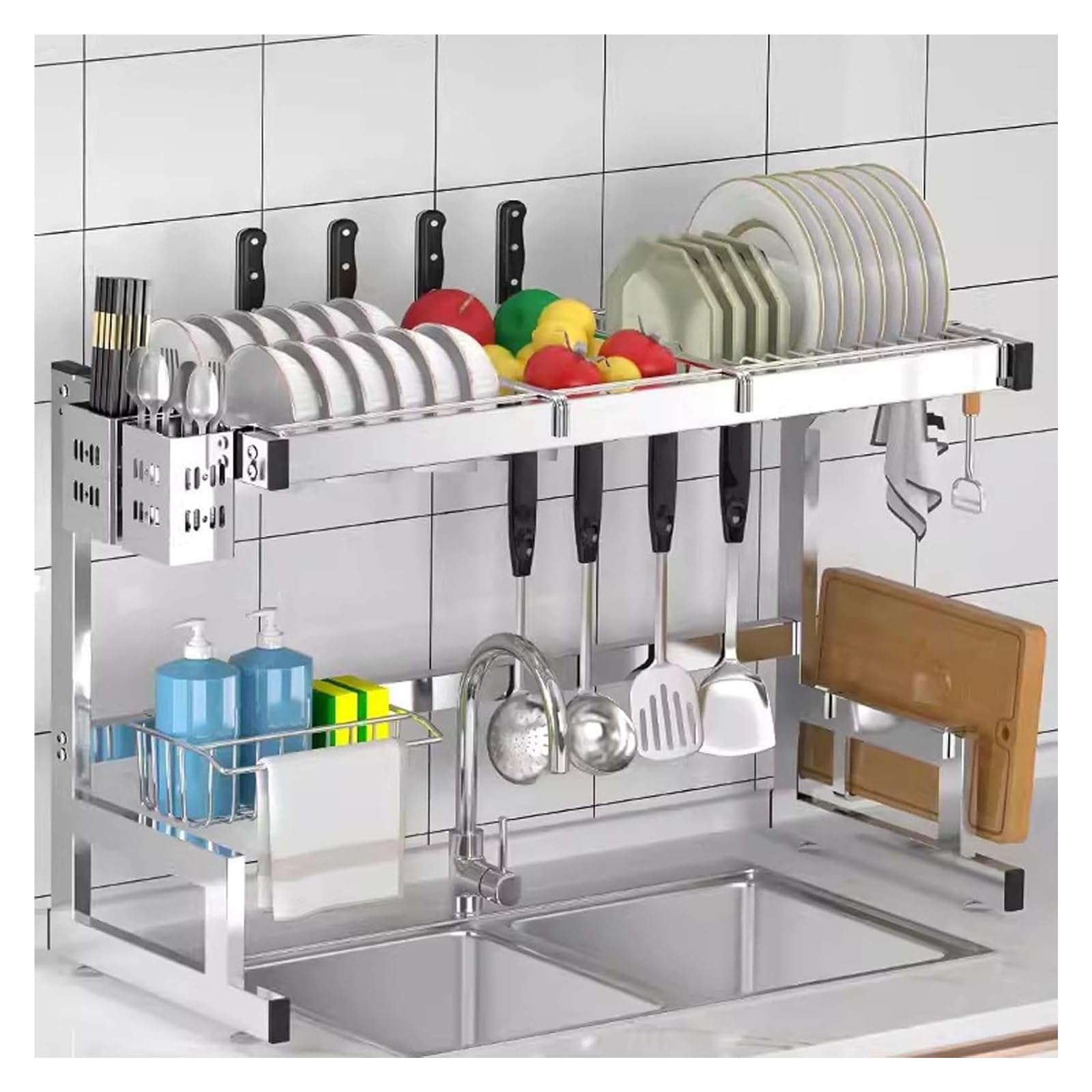 SaryEdge Expandable 2-Tier Dish Drying Rack Stainless Steel Over Sink Space-Saving Kitchen Countertop nizer,Einfarbig-33x12x20 in,Einfarbig-33x12x20 in