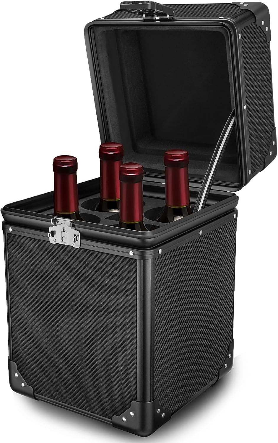 T-carbon 4Bottles Real Carbon Fiber Portable Wine Bottle Protector,TSA Approved Wine Suitcase for Air Travel without wheels,Lightweight Carbon Fiber Hard Shell Luggage