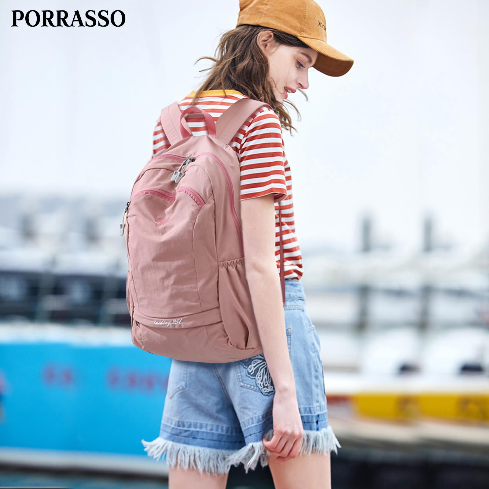 Zaino da Trekking Zaino Pieghevole 25L Leggero Impermeabile Zaino Hiking Backpack per Donna Uomo Ciclismo Viaggio Sport Uso Quotidiano Rosa