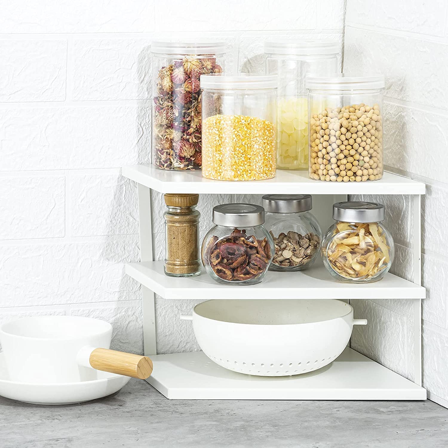 Naoe 3Tier Kitchen Corner Shelf Rack Metal Rust Resistant Plates