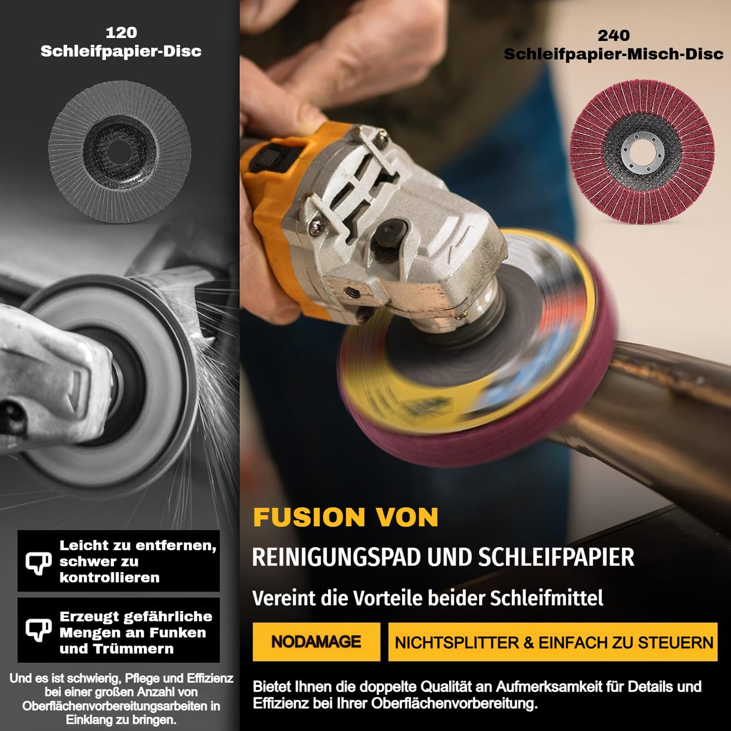 Sbestily 10 Stück Schleifscheiben Schleifvlies mit 240er Körnung für Winkelschleifer, 115mm Nylonfaser-flexscheiben Polierscheiben für metall holz stahl edelstahl Entrosten