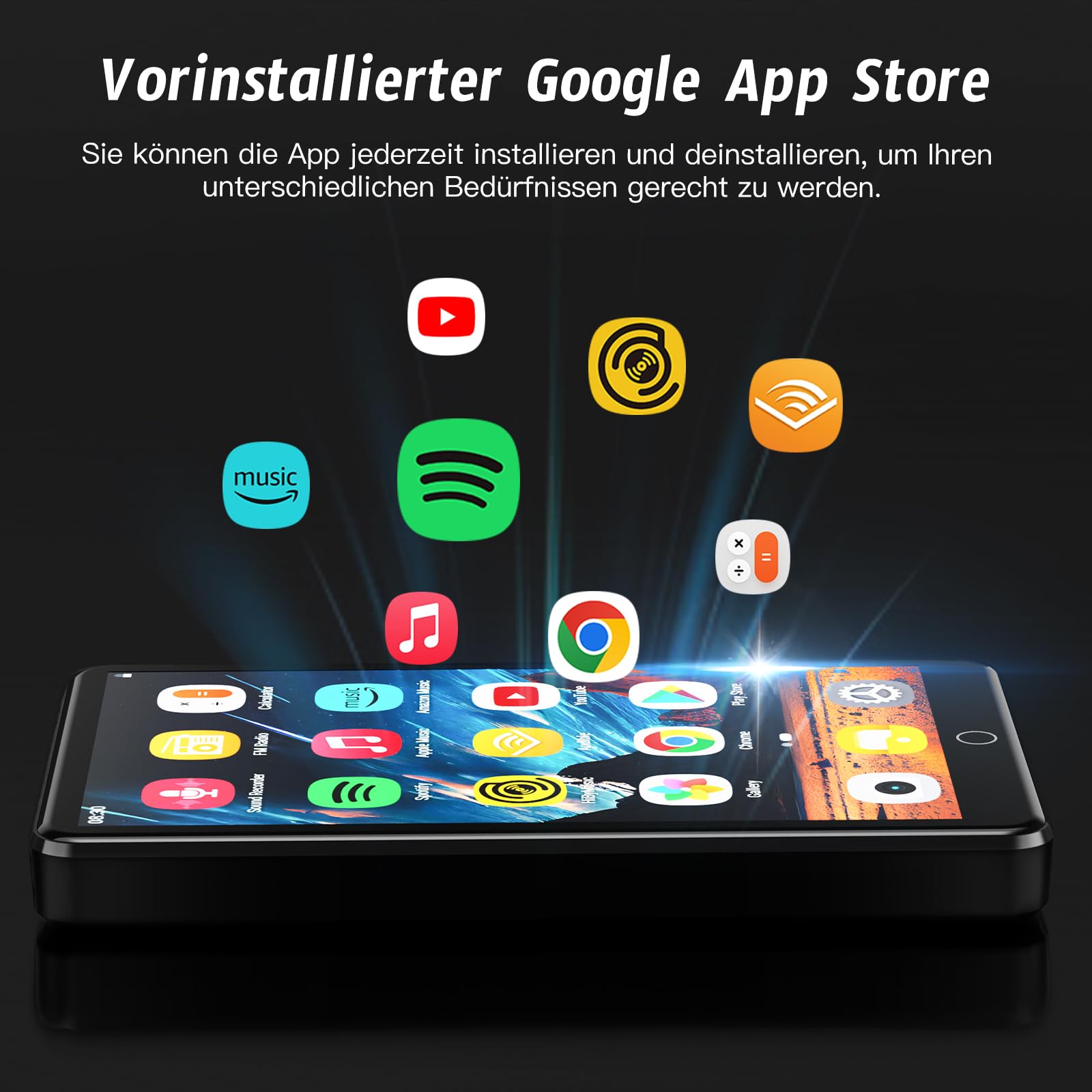 MP3 Player mit 13 MP Kamera, 4,02" MP4-Player mit Bluetooth und WiFi, Musik Player für Kinder mit Lautsprechern, Android Musik Player mit Spotify, YouTube, Play Store