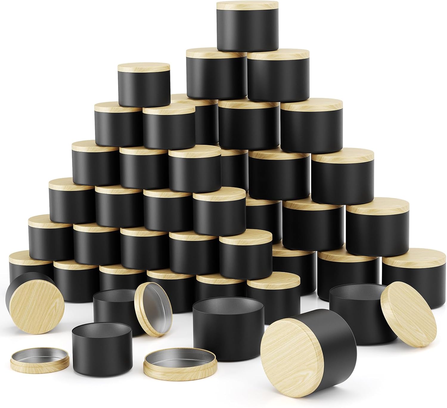 MeiGlow 48PCS Empty Candle Tins Candle Making Jars Candle Containers wit Lids, 24PCS 8oz & 24PCS 4oz (Black)