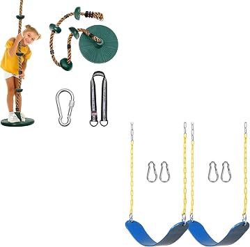 DECORLIFE Green Tree Rope Swing and Blue 2pcs Outdoor Playground Swings for Swing Set