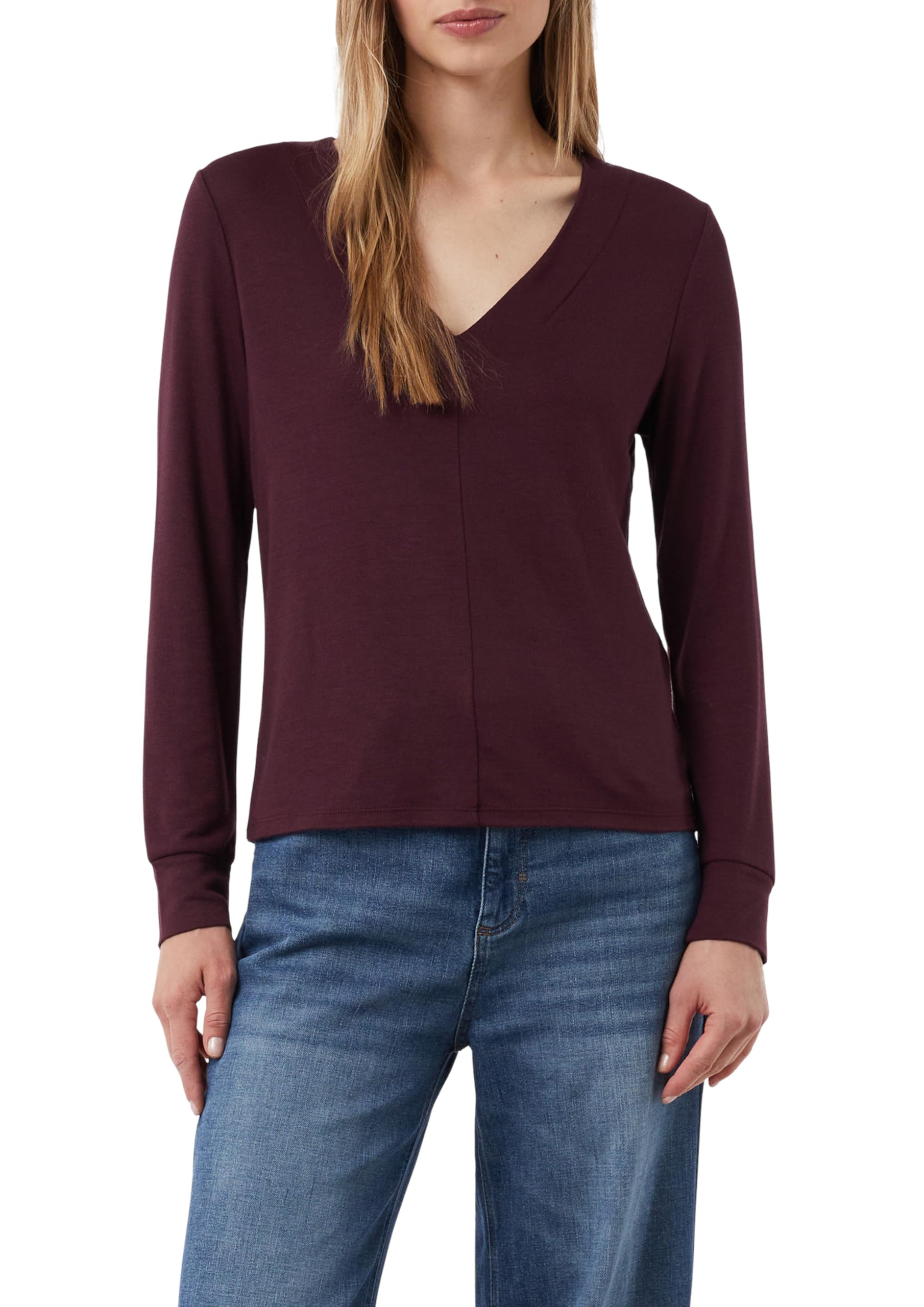 Comma Langarmshirt aus Viskosemix mit V-Ausschnitt