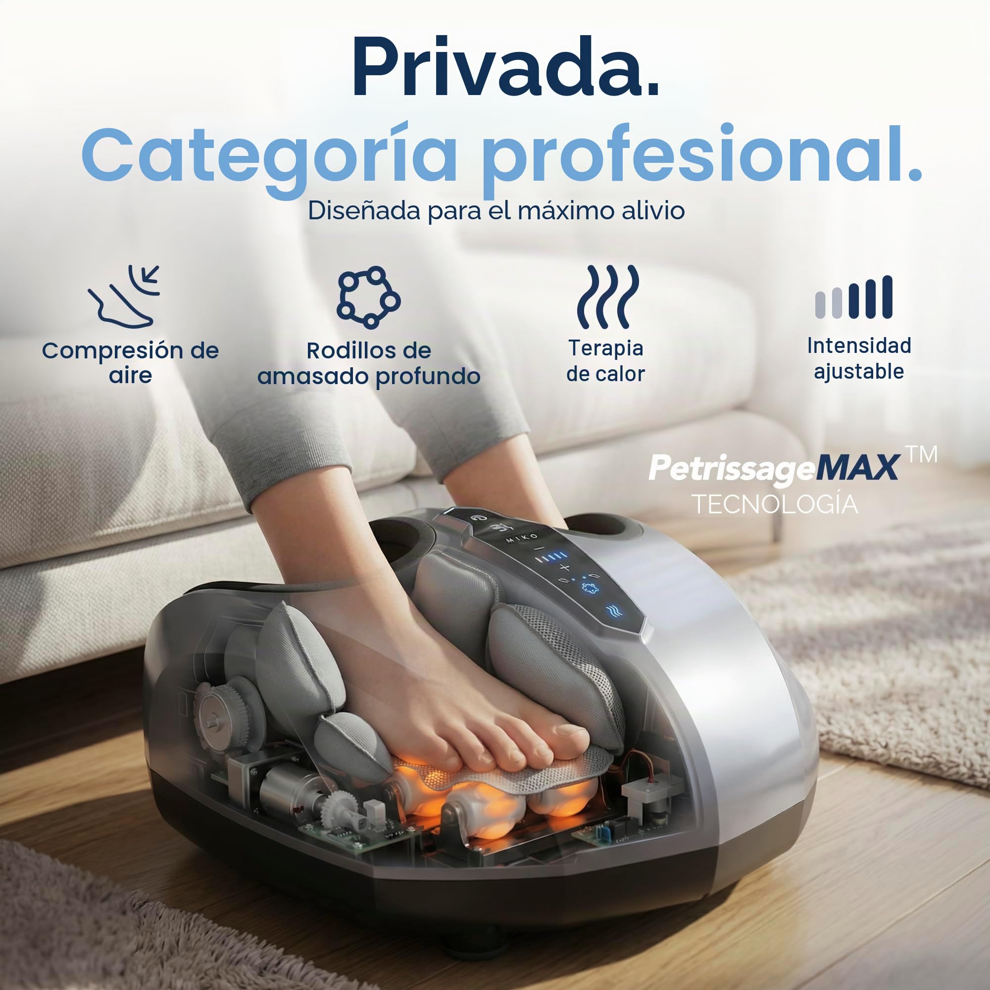 Miko Máquina de masaje de pies con amasamiento profundo, compresión, shiatsu y calor para la fascitis plantar, neuropatía, se ajusta hasta la talla 47 para hombres.