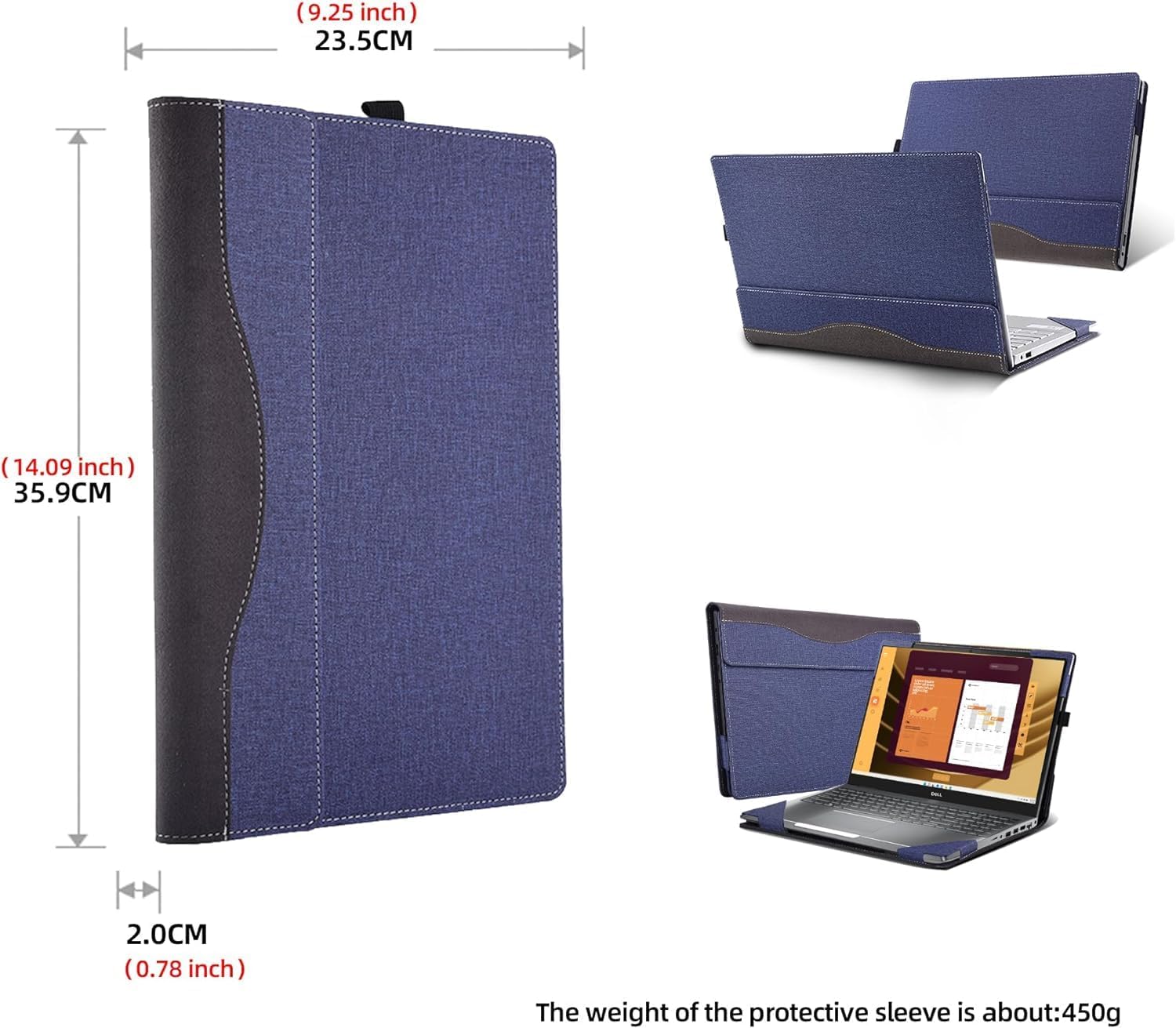 DELL Latitude 5550/5540 2-in-1 Laptop Case - 15.6" PU Leather Inner Pocket Cover (Dark Blue)