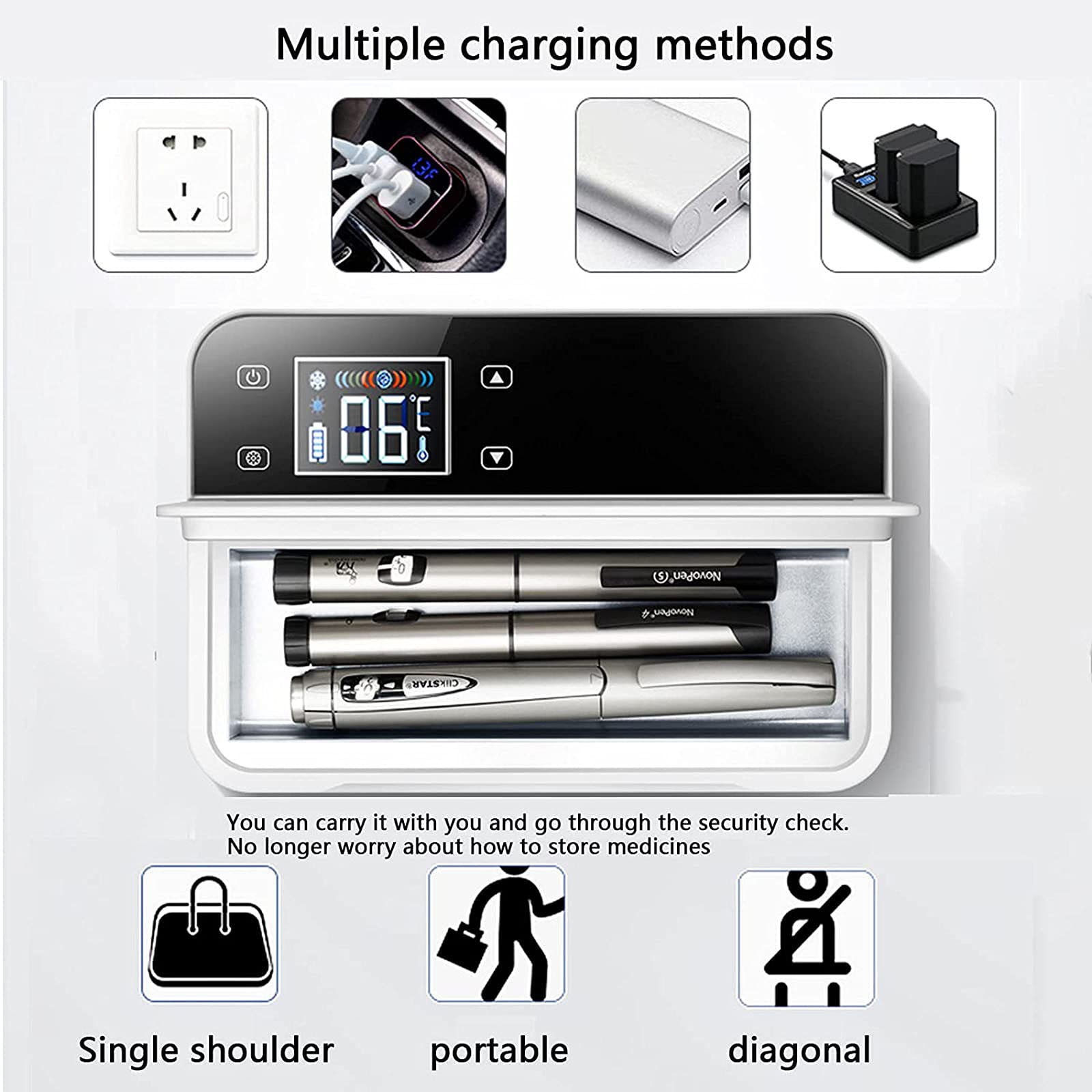 Chłodziarka do insuliny, Mini lodówka na leki USB, przenośna chłodziarka do insuliny, mała lodówka samochodowa, mini lodówki, 10200 mAh, Mini lodówka do leków o stałej temperaturze, 3 baterie