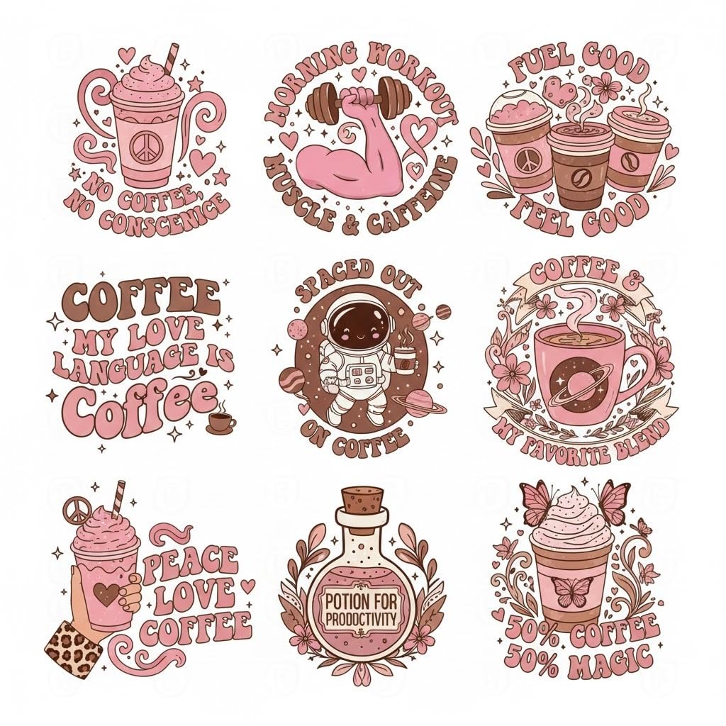 UV DTF Rub on Transfer Stickers - UV DTF Cup Wraps, Colorful Humorous Theme UVDTF Wraps, Waterproof Rub on Decals for Glass Cups Mug Tumbler, DIY Transfer Crafts (Fantasy Coffee)