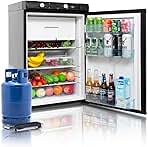 SMETA Propane Refrigerator 3.5 Cu.Ft, RV Fridge 3 Way Power, Off Grid Compact Gas Refrigerator with Freezer, LPG/110V/12V For Camping Camper Semi Truck Cabin Outdoor Travel, Black