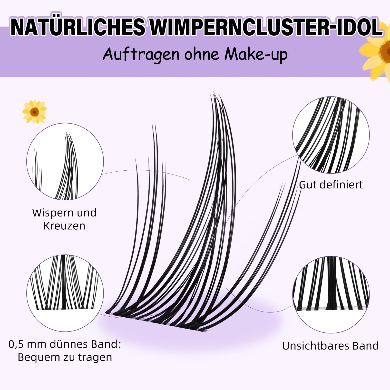 B&Q 10 Paar Natürliche Wimpern Sonnenblumenstil Mit Unsichtbare Band Keine Lash Map Erforderlich! Wimpernverlängerungsset Mit Wimpernkleber Und Pinzette Für Neueinsteiger (Sunflower - 10 Paare)