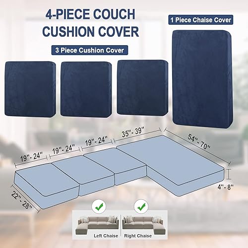 Miniatura 6 de NAISI Funda para sofá modular, 4 piezas, fundas de cojín separadas de terciopelo para sofá, en forma de L, fundas de sofá suaves y elásticas con 2