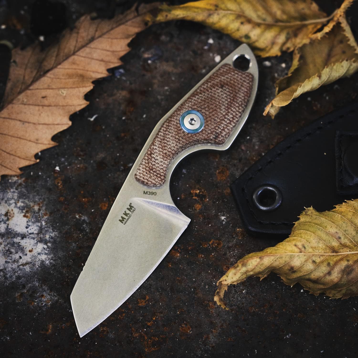 MKM Maniago Knife Makers MIKRO 2 Sheepsfoot Fixed Blade Neck Knife and EDC Tool - M390 Super Steel, Full Tang, Designed by Jesper Voxnaes, Made in Italy (Natural Micarta)