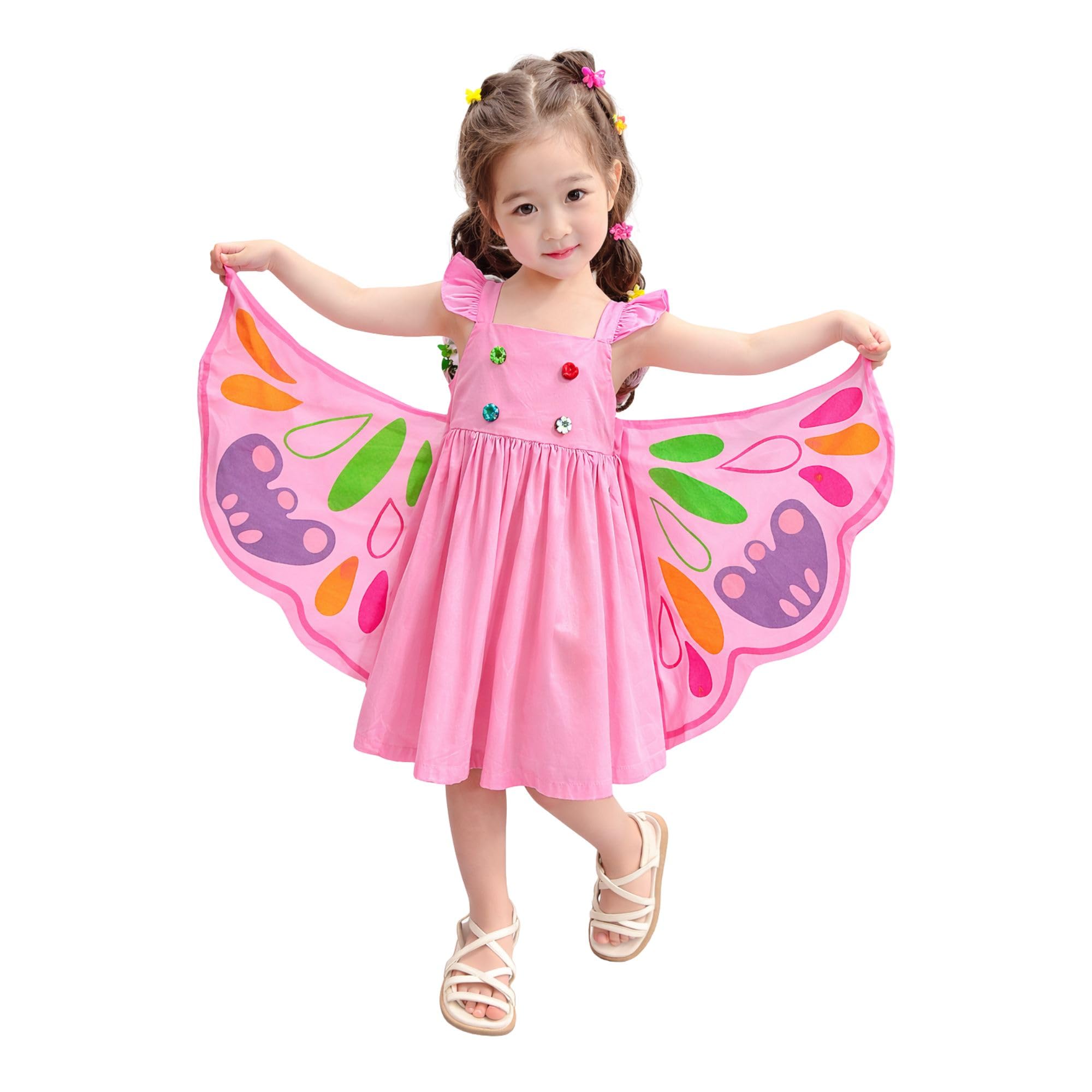Girls Butterfly Wing Cute Fairy Princess Dress for Kids Sleeveless Outfit with Colorful Wings-picture-12