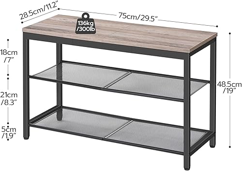 Miniatura 3 de HOOBRO Banco para zapatos, zapatero de 3 niveles, organizador industrial de zapatos, banco de almacenamiento para zapatos, banco de entrada de 29.5