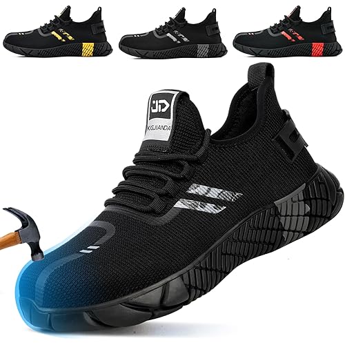 Steel Toe Shoes for Men Work Shoes Men Steel Toe Shoe for Construction Breathable Anti Smash Sneakers for Warehouse Lightweight Safety Indestructible Sneakers for Industrial