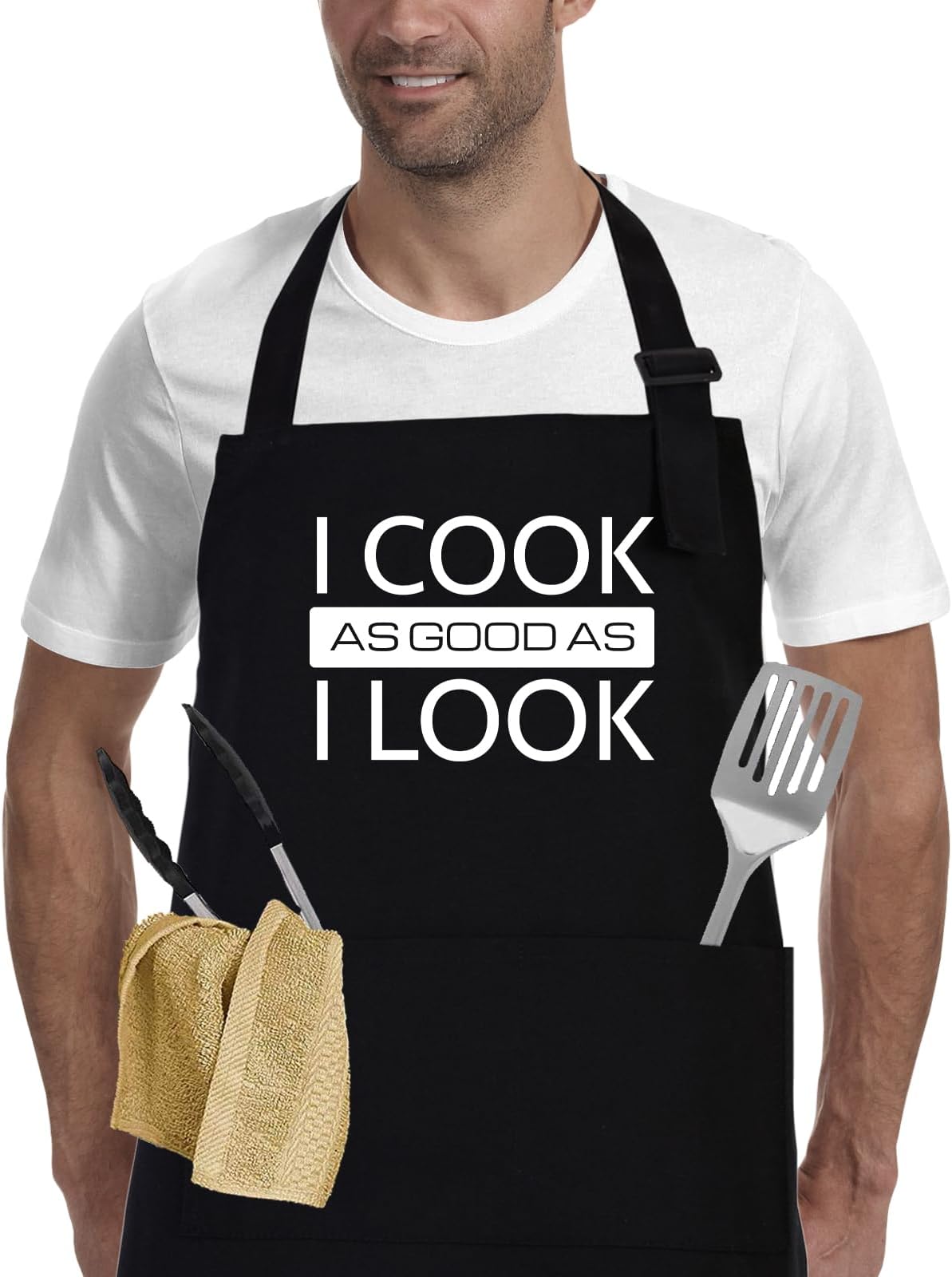 – Cotton Aprons for Women Men, Funny Kitchen Cooking Aprons with 2 Pockets, Christmas Gifts for Women Men Dad Mum Wife Husband Girlfriend and Boyfriend