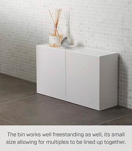 Vista 6 de YAMAZAKI Home Tower Wall Mounted Storage Or Trash Bin With Tray, Small Wastebasket With Lid, Bathroom Or Kitchen Organizer - Abs Plastic