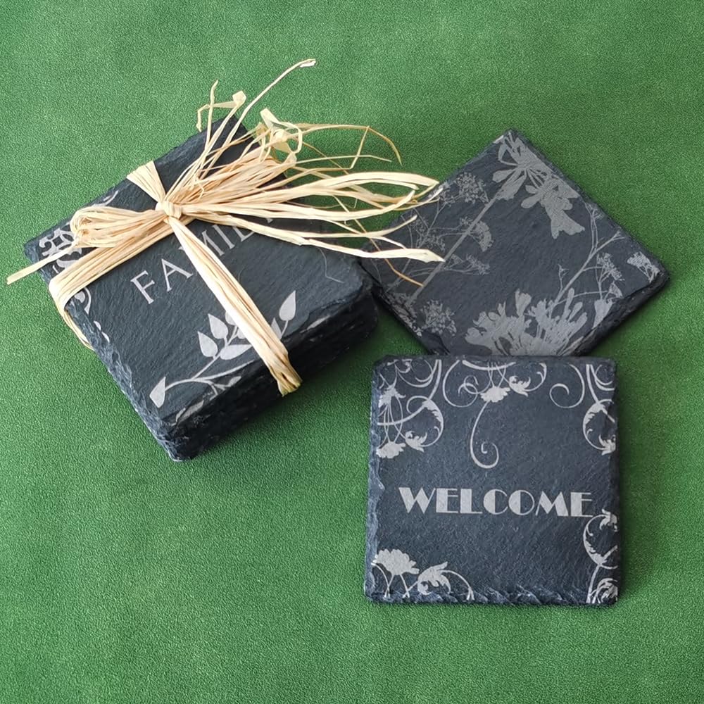 ?Yousonew 18 Pack 4 x 4 Inch Black Slate Coasters Bulk for Laser Engraving Blanks,Drinks Bar Kitchen Home Cup Coaster,Outdoor Coffee,Handmade Natural Rough Edge,Square Stone Coaster