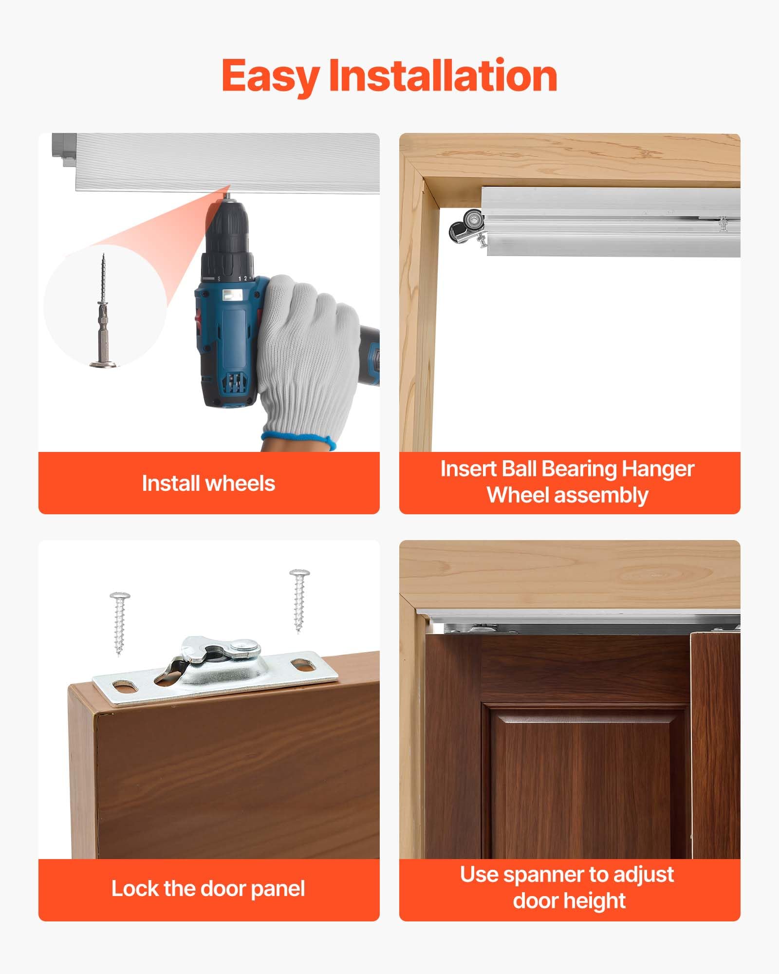 VEVOR Kit Binario per Porta Scorrevole Guida Doppia per Porta a Scomparsa Lunghezza 1219 mm, Kit Ferramenta per Guida in Lega di Alluminio di Porte Scorrevoli Larghezza 610 mm Armadio Camera da Letto
