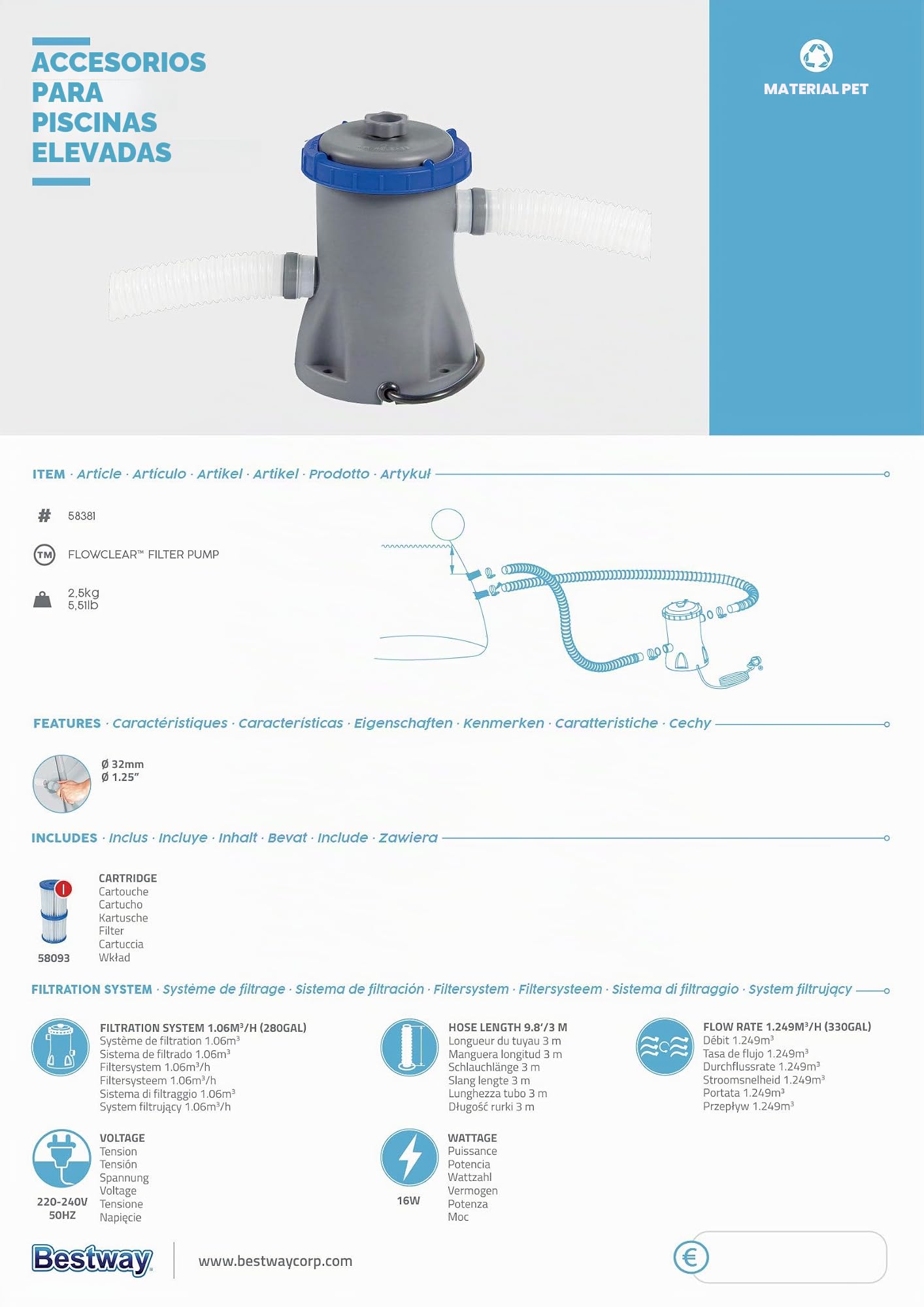 Bomba de filtro Bestway Flowclear 1,249 l / h