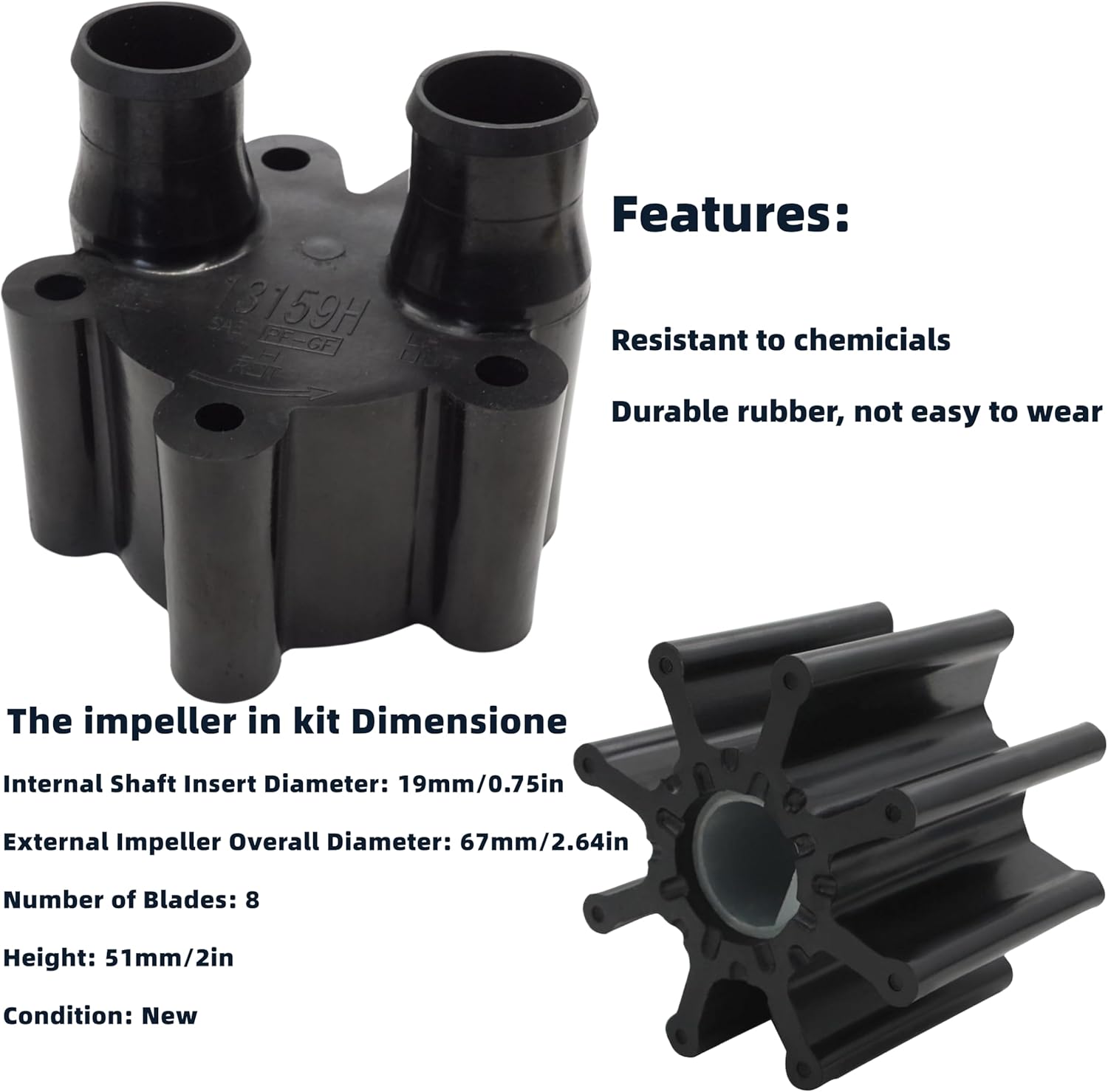 18-3150 Water Pump Impeller Kit with Plastic Housing Body for MerCruiser Alpha Bravo I II III GLM Boat Engines 46-807151A14 807151A7