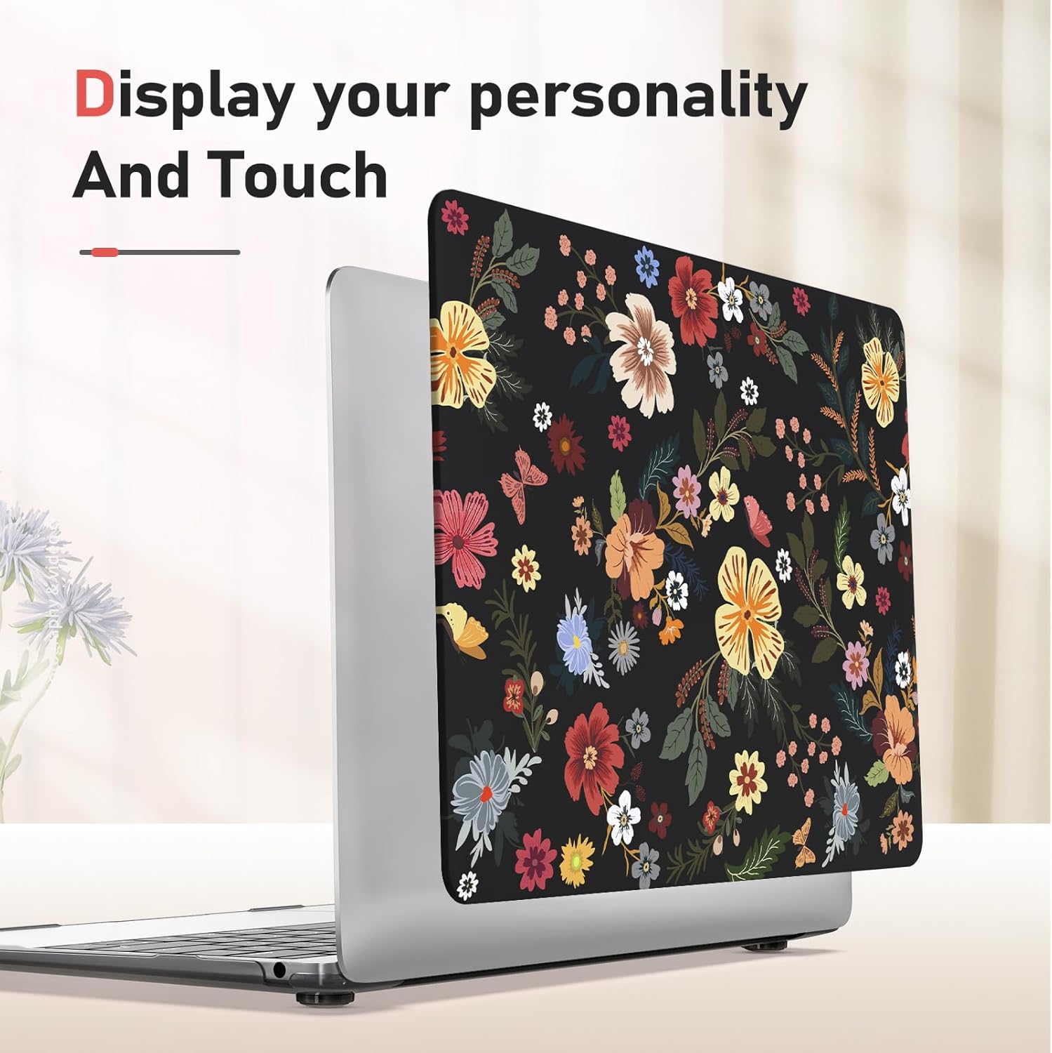iLeadon Compatible with Cute MacBook Air 13 inch Case 2020, 2021-2018 Release A2337 A2179 A1932, Plastic Hard Shell&Keyboard Cover&Screen Film for MacBook Air M1 Case, Black Floral - Image 3