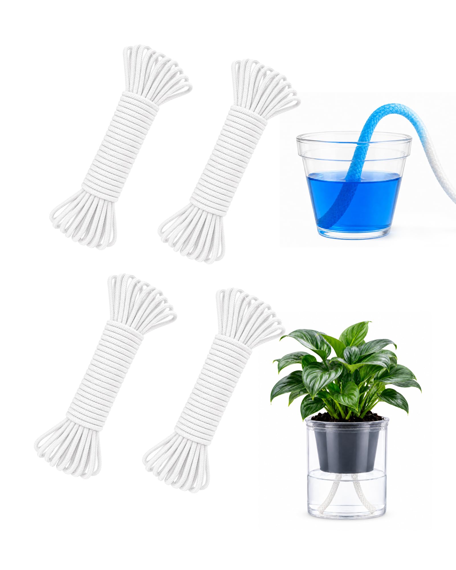 Bamworld 120ft Self Watering Wick Cord String 1/5 Inch Automatic Plant Waterer DIY Drip Irrigation Equipment Self-Watering System for Plants Holiday Vacation Plant Watering Device Rope