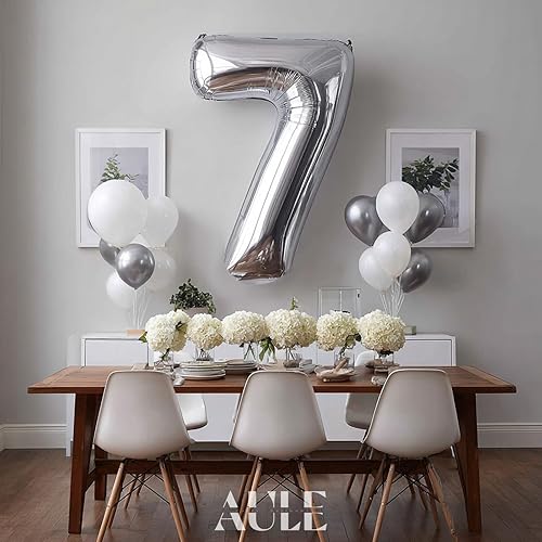Miniatura 2 de AULE Globos grandes plateados de 40 pulgadas con el número 7, globos de helio de aluminio grandes del 0 al 9, decoraciones gigantes de fiesta de