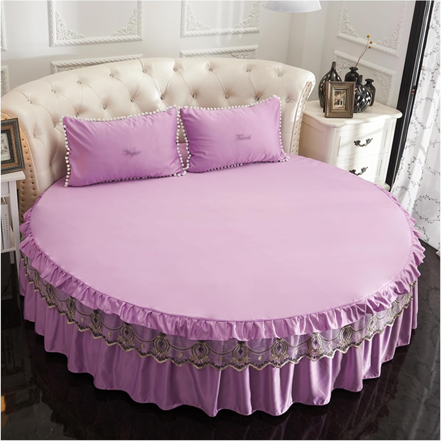 Round Mattress Protector Round Bed Sheets Breathable Bed Protection Wrap Round Mattress Protector Mattress Pad Cover for Hotel Home (White,220cm)