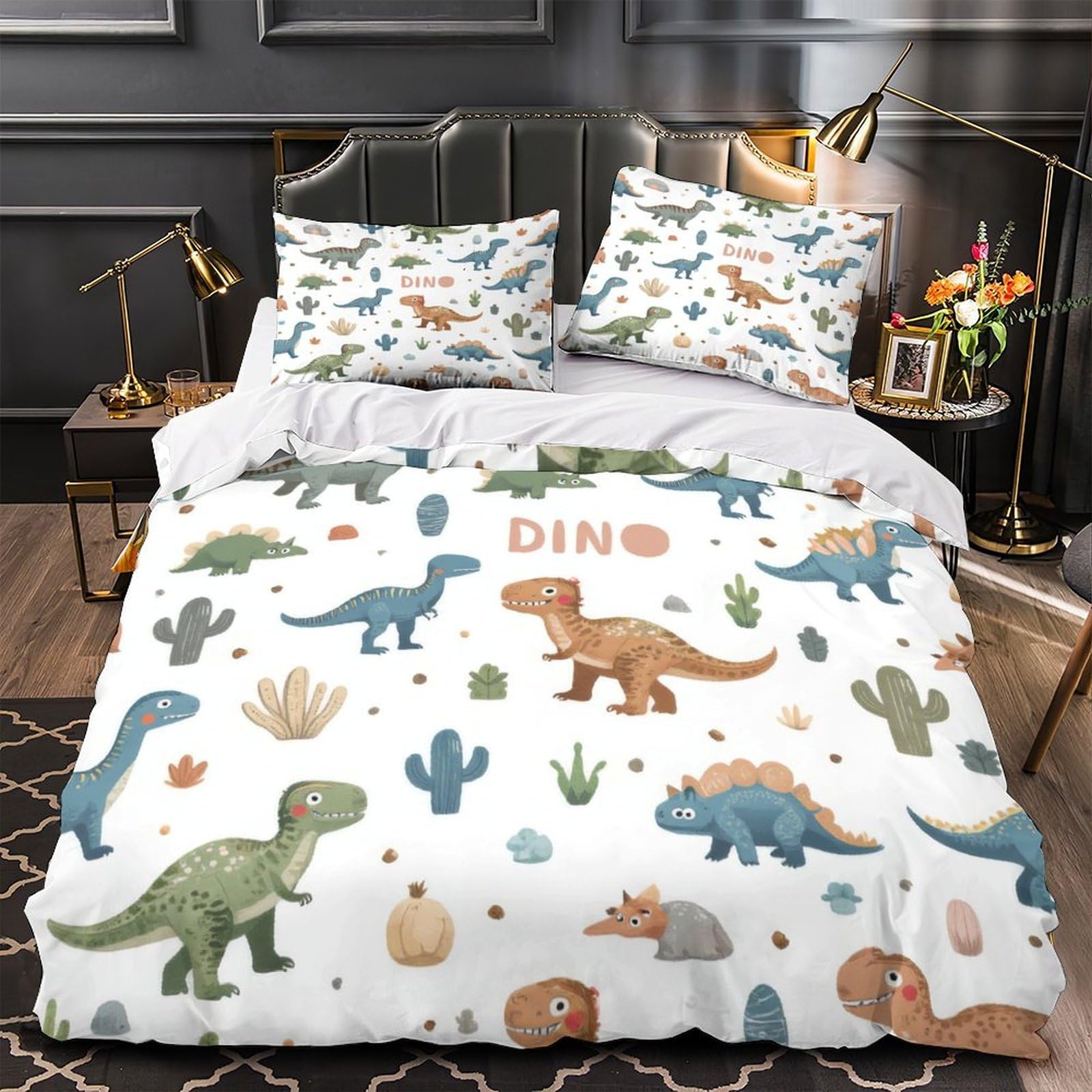 Parure de lit dinosaure 140x200 hypoallergique à fermeture éclair