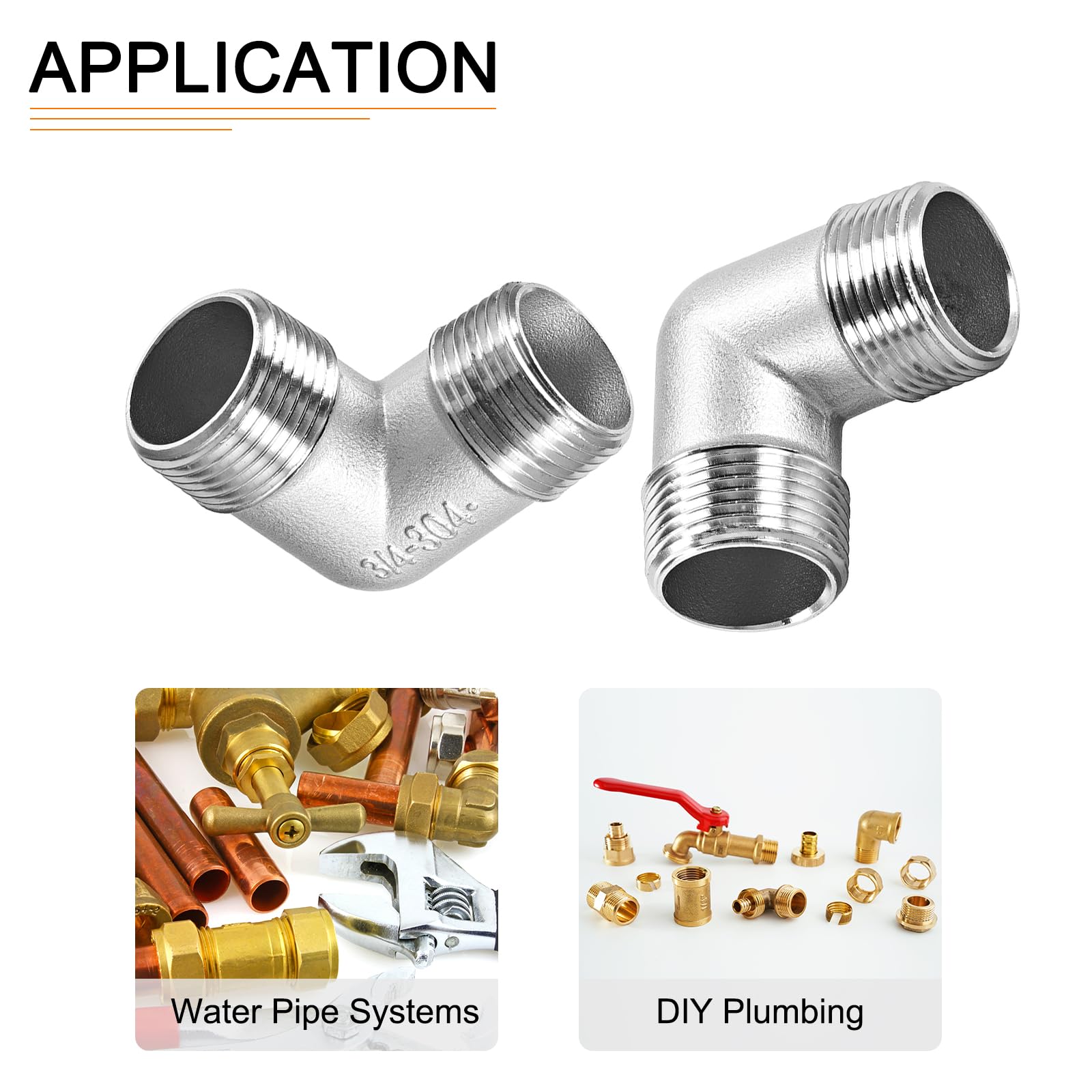 DTGN 3/4BSPT x 3/4BSPT(Male x Male) 90 Degree Pipe Fitting, Good for Water Pipe System, 304 Stainless Steel Elbow Fittings - Image 4
