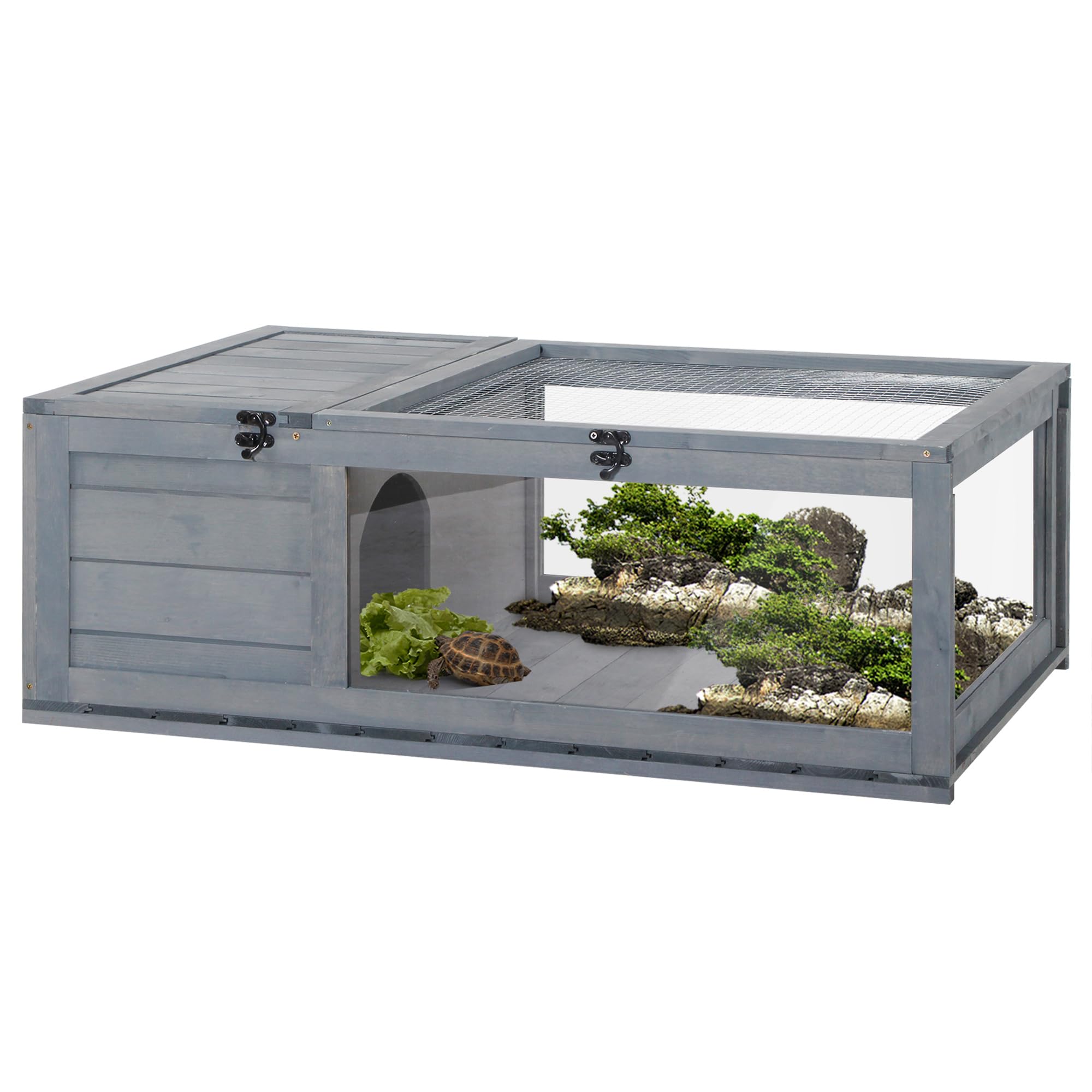 PawHut Terrario Casa per Tartarughe di Terra, 91x60.5x32 cm, Grigio