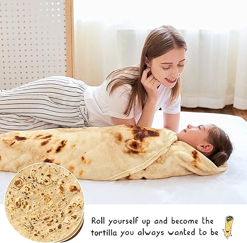 Miniatura 2 de Manta gigante CASOFU con diseño de tortilla de harina, manta de tortilla para tu familia, suave y cómoda manta de franela para adultos, manta de