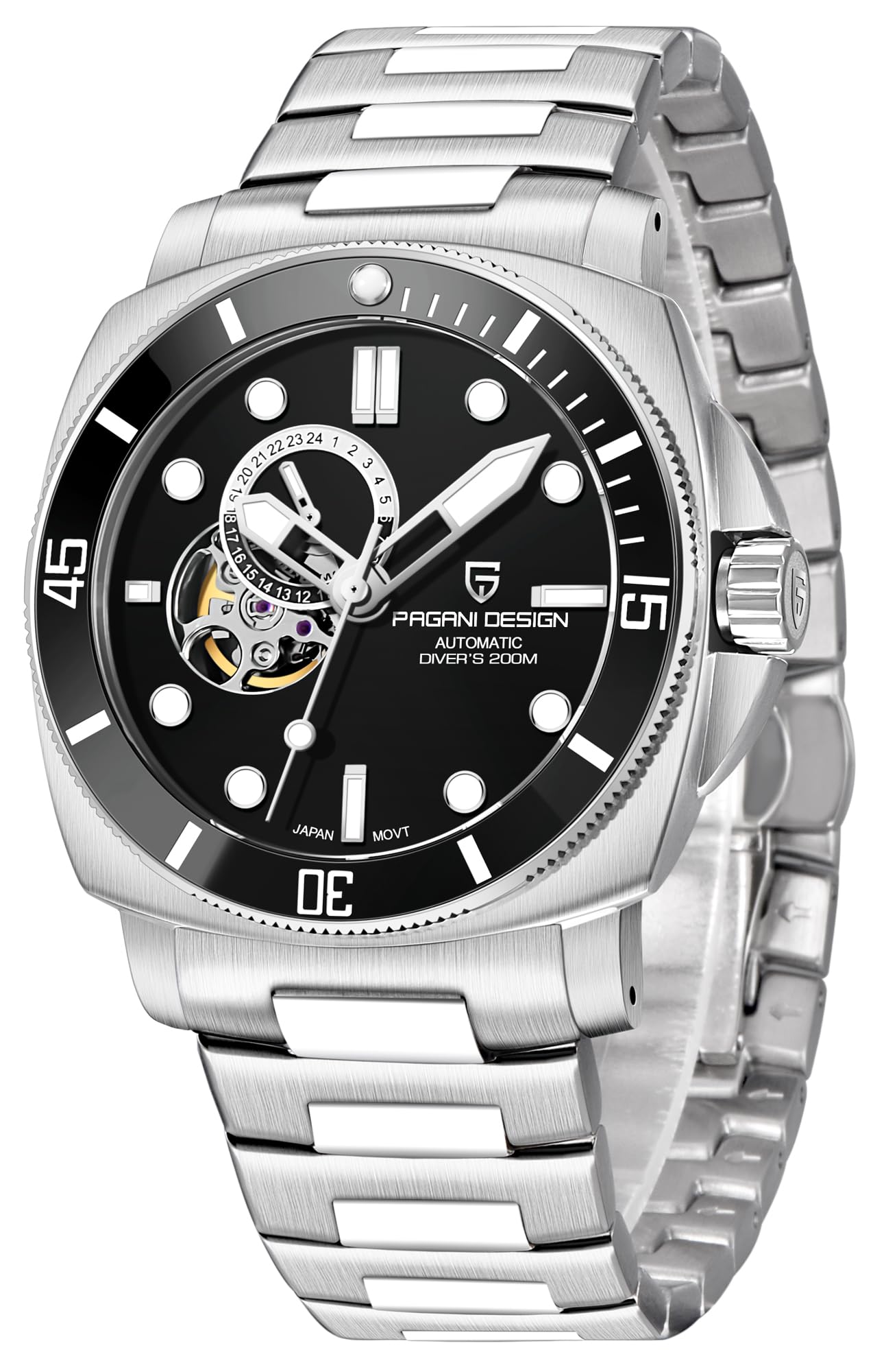 Pagani Design Men’s Automatic Watches Japan NH39 Mechanical Skeleton Waterproof Wrist Watch for Men Military Style Nylon Strap