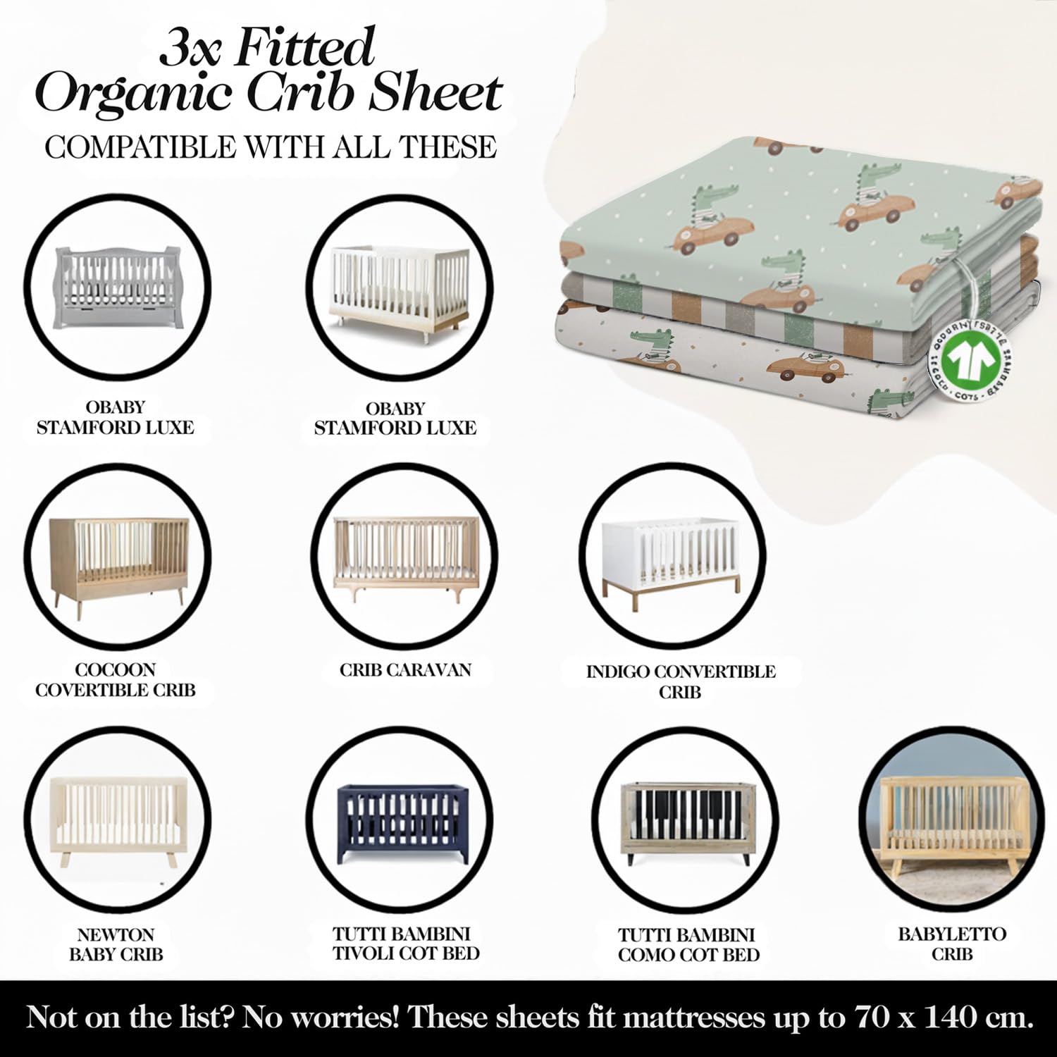 100% Organic Cotton Baby Crib Sheets (3-Pack), GOTS Certified, Soft Fitted Sheets for Mini Mattress & Pack n Play - Image 4