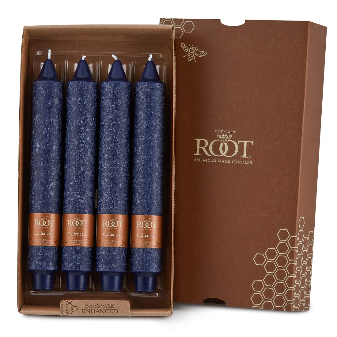 Root Candles Unscented Dinner Candles Premium Beeswax Blend Boxed Candle Set, 9-Inch, Abyss, 4-Count