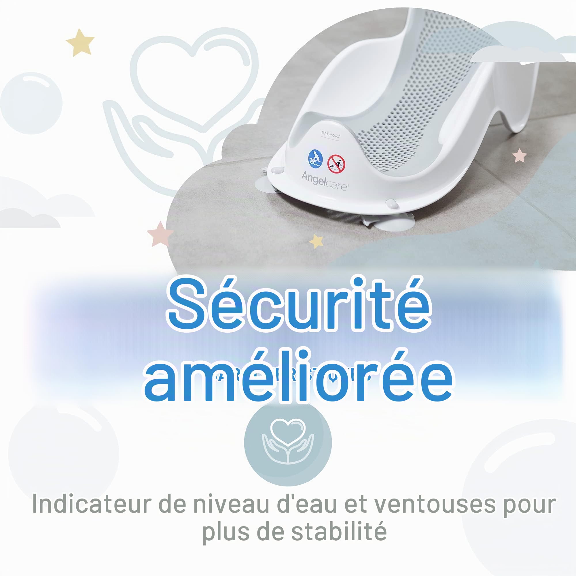 Angelcare Mini support de bain doux au toucher - Gris - Siège de bain pour nouveau-né - Antidérapant - Facile à nettoyer