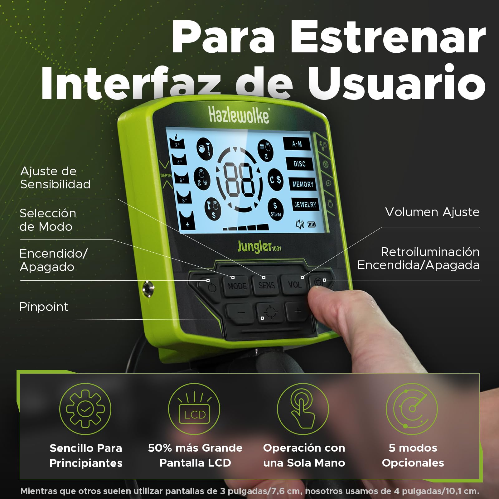 Hazlewolke Detector de Metales Profesional, 5 Modos Profesionales con Mayor precisión 25CM Bobina Impermeable para la búsqueda de Oro