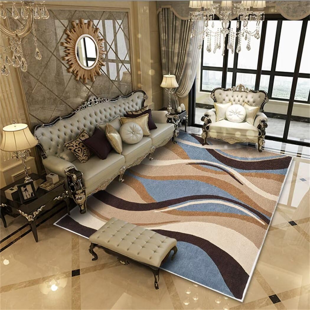 Tapis de salon bleu à poils courts 60x120 cm lavable et moderne