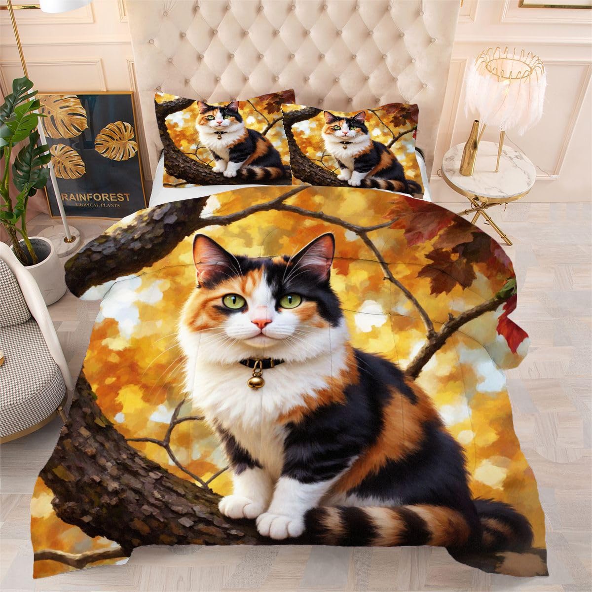 Couette 3D chat respirant et chaude 200x200 avec 2 taies d'oreiller pour literie grand lit