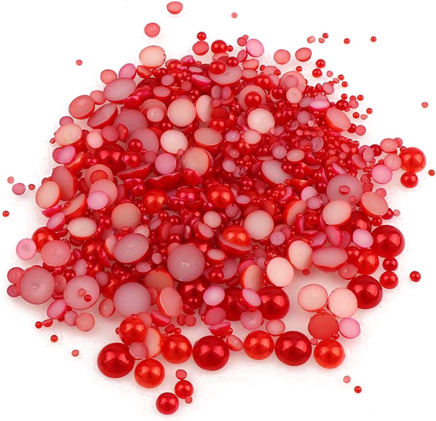 Dowarm 1000 Pieces Flatback Half Pearls, Flat Backed Round Half Pearls Beads for Crafts Jewlery, Loose Beads Gem, Mixed Size 4MM-14MM (Red) - Image 3