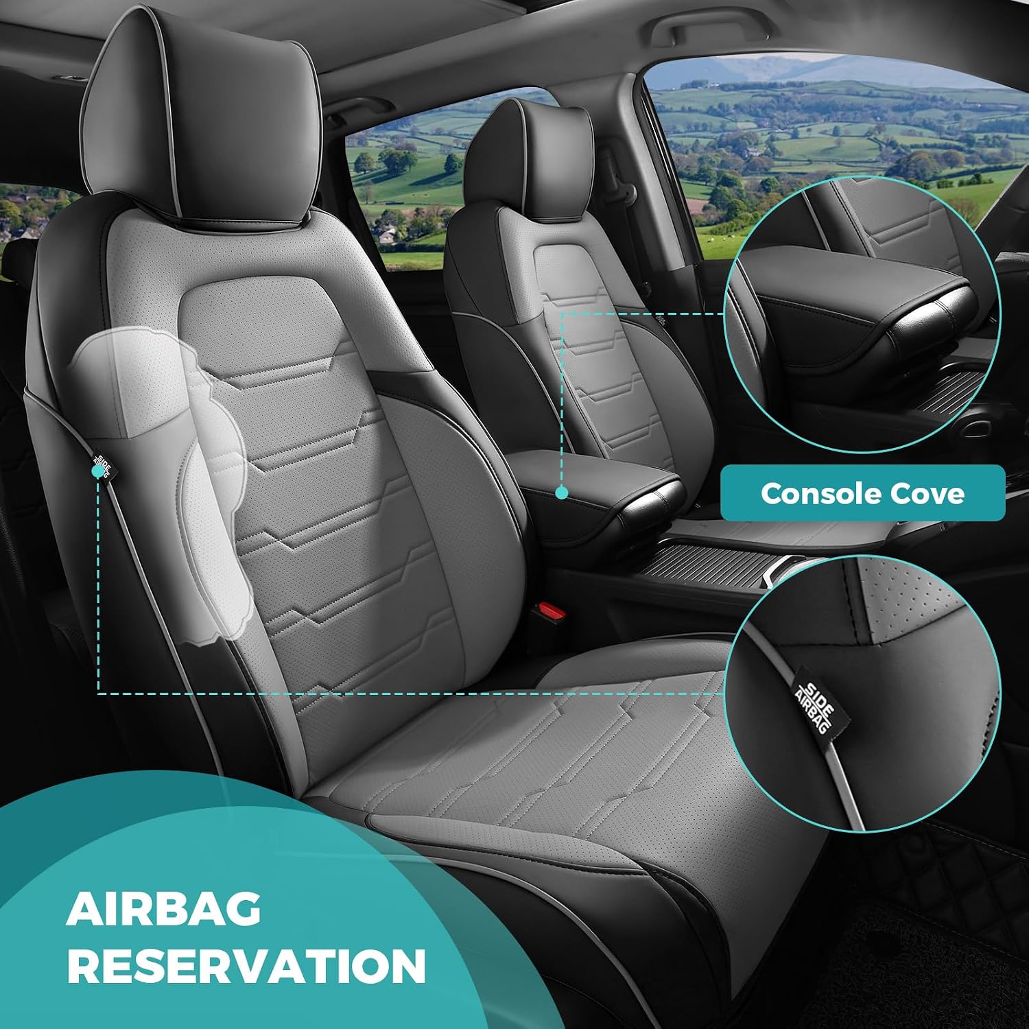 for Honda CRV Seat Covers 2022 2021 2020 2019 2018 2017, Faux Leather Car Seat Covers Full Set, Compatible with EX EXL LX Sport Touring Special Edition, Hybrid & Gas Models,BlackGrey